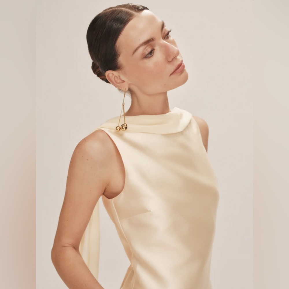NEW Reformation Ecru Elegant Cream Satin Sheath Mini Dress Size 2 - Picture 4 of 14